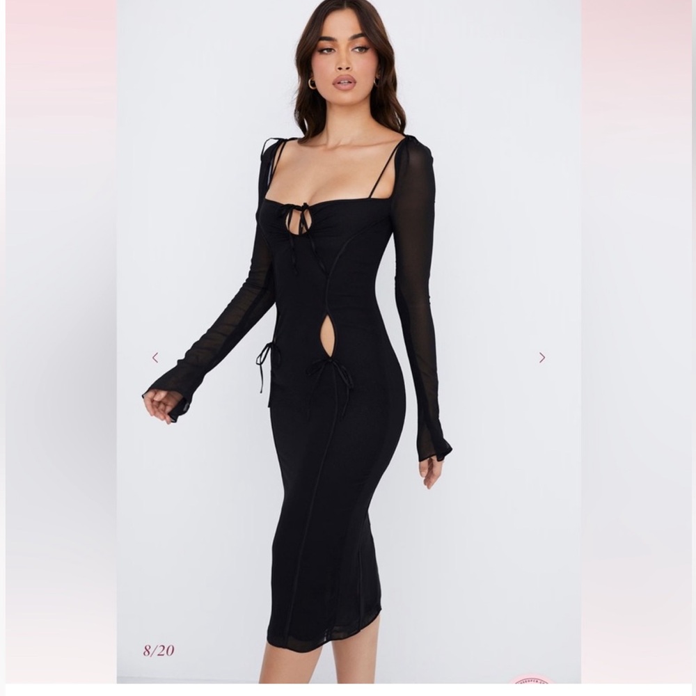 House of CB Black Long Sleeve Bodycon Midi Dress